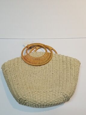 Natural Straw Tote with Bamboo Ring Handles